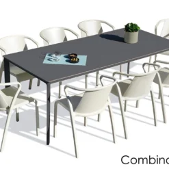 Salon De Jardin : 1 Table Aluminium 200 X 90 Cm Anthracite + 8 Fauteuils – Fado -Jardelix Soldes Magasin salon jardin alu 8 places anthracite sable