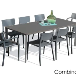 Salon De Jardin : 1 Table 200 X 90 Cm + 6 Chaises + 2 Fauteuils – Town -Jardelix Soldes Magasin salon jardin alu 8 places gris anthracite 1 1