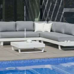 Hevea Salon De Jardin En Aluminium Anastacia Blanc + Coussins Gris Marinland