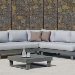 Hevea Salon De Jardin En Aluminium Anastacia Blanc + Coussins Gris Marinland -Jardelix Soldes Magasin salon jardin aluminium anastacia 1 canape angle 1 table basse 3