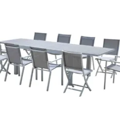 Salon De Jardin Aluminium Tulum Blanc Et Aspect Bois (TB + FT + CH)