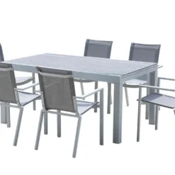 Salon De Jardin Aluminium Tulum Blanc Et Aspect Bois (TB + FT)