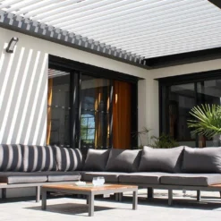 Salon De Jardin 6 Places En Aluminium Et Bois De Teck Nagano -Jardelix Soldes Magasin salon jardin aluminium bois teck 6 places canape 3