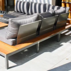 Salon De Jardin 6 Places En Aluminium Et Bois De Teck Nagano -Jardelix Soldes Magasin salon jardin aluminium bois teck 6 places canape 4