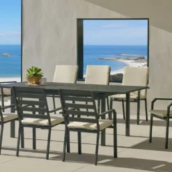 Hevea Salon De Jardin Aluminium Anthracite Extensible 8 Fauteuils 170/220 X 100 Cm