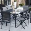 Salon De Jardin Modulo : Table Extensible + 4 Fauteuils + 4 Chaises Gris -Jardelix Soldes Magasin salon jardin aluminium modulo48 gris 1