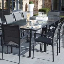 Salon De Jardin Modulo : Table Extensible + 10 Fauteuils Gris