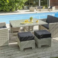 Salon De Jardin En Aluminium Et Résine Tressée Oceane Lunch – 8 Places