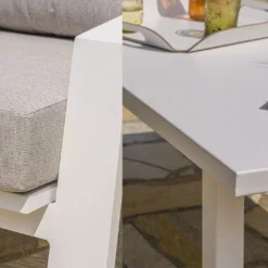 Salon De Jardin En Aluminium Blanc Table Canapé 5 Places - Ibiza -Jardelix Soldes Magasin salon jardin aluminium table basse canape 5places ibiza 1