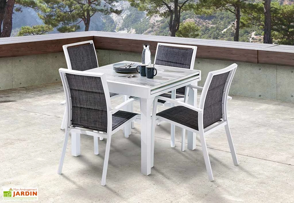 Salon De Jardin Aluminium : Table Extensible 90/180 Cm + 4 Fauteuils 7 Salon De Jardin Aluminium : Table Extensible 90/180 Cm + 4 Fauteuils – Image 5