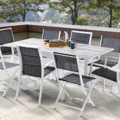 Salon De Jardin Aluminium : Table Extensible 90/180 Cm + 4 Fauteuils 13 Salon De Jardin Aluminium : Table Extensible 90/180 Cm + 4 Fauteuils -Jardelix Soldes Magasin salon jardin aluminium wilsa 600315