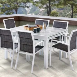 Salon De Jardin Aluminium : Table Extensible 135/270 Cm + Fauteuils -Jardelix Soldes Magasin salon jardin aluminium wilsa 600320