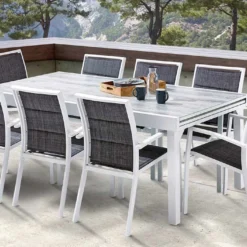 Salon De Jardin Aluminium : Table Extensible 200/320 Cm + Fauteuils -Jardelix Soldes Magasin salon jardin aluminium wilsa 600335