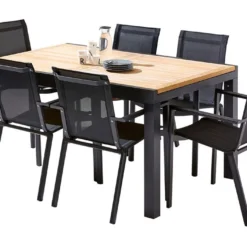 Salon De Jardin Bali Aluminium Et Teck : Table Extensible + 6 Fauteuils