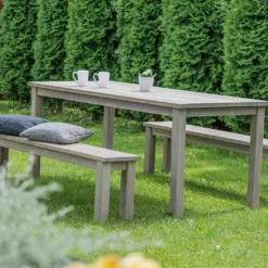 Table De Jardin En Bois Huilé 178 Cm + 2 Bancs – Liepaja -Jardelix Soldes Magasin salon jardin bancs bois huile lin ekju 257059
