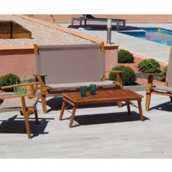 Salon De Jardin En Bois D’Acacia Et Tissu 4 Places Primavera Taupe