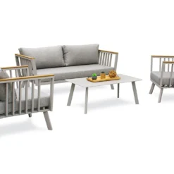 Salon De Jardin 5 Places En Aluminium Napoli Gris -Jardelix Soldes Magasin salon jardin bas napoli 5 places