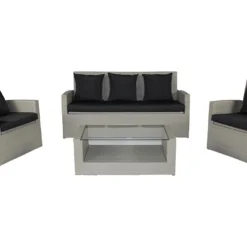 Salon De Jardin En Résine Tressée Portovecchio 5 Places -Jardelix Soldes Magasin salon jardin bas resine tressee porto