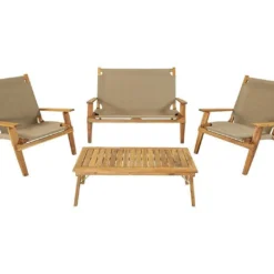 Salon De Jardin En Bois D’Acacia Et Tissu 4 Places Primavera Taupe -Jardelix Soldes Magasin salon jardin bois acacia 4 places