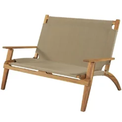 Salon De Jardin En Bois D’Acacia Et Tissu 4 Places Primavera Taupe -Jardelix Soldes Magasin salon jardin bois acacia 4 places 3