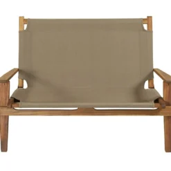 Salon De Jardin En Bois D’Acacia Et Tissu 4 Places Primavera Taupe -Jardelix Soldes Magasin salon jardin bois acacia 4 places 5