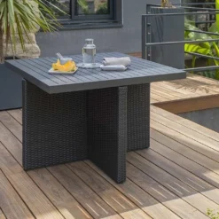 Salon De Jardin Encastrable : 1 Table + 4 Fauteuils 9 Salon De Jardin Encastrable : 1 Table + 4 Fauteuils -Jardelix Soldes Magasin salon jardin encastrable 4personnes resine tressee noire 2