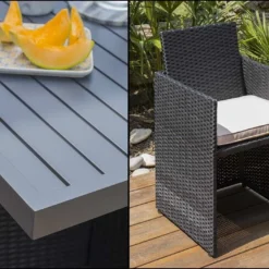 Salon De Jardin Encastrable : 1 Table + 4 Fauteuils 11 Salon De Jardin Encastrable : 1 Table + 4 Fauteuils -Jardelix Soldes Magasin salon jardin encastrable 4personnes resine tressee noire 3