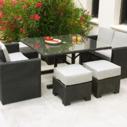 Salon De Jardin 8 Places En Aluminium Et Résine Tressée Océane Noir