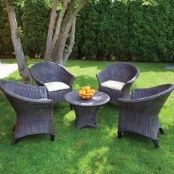 Roto Table Basse Ronde De Jardin En Résine Tressée Marron Bambou -Jardelix Soldes Magasin salon jardin fauteuil table basse resine tressee 2