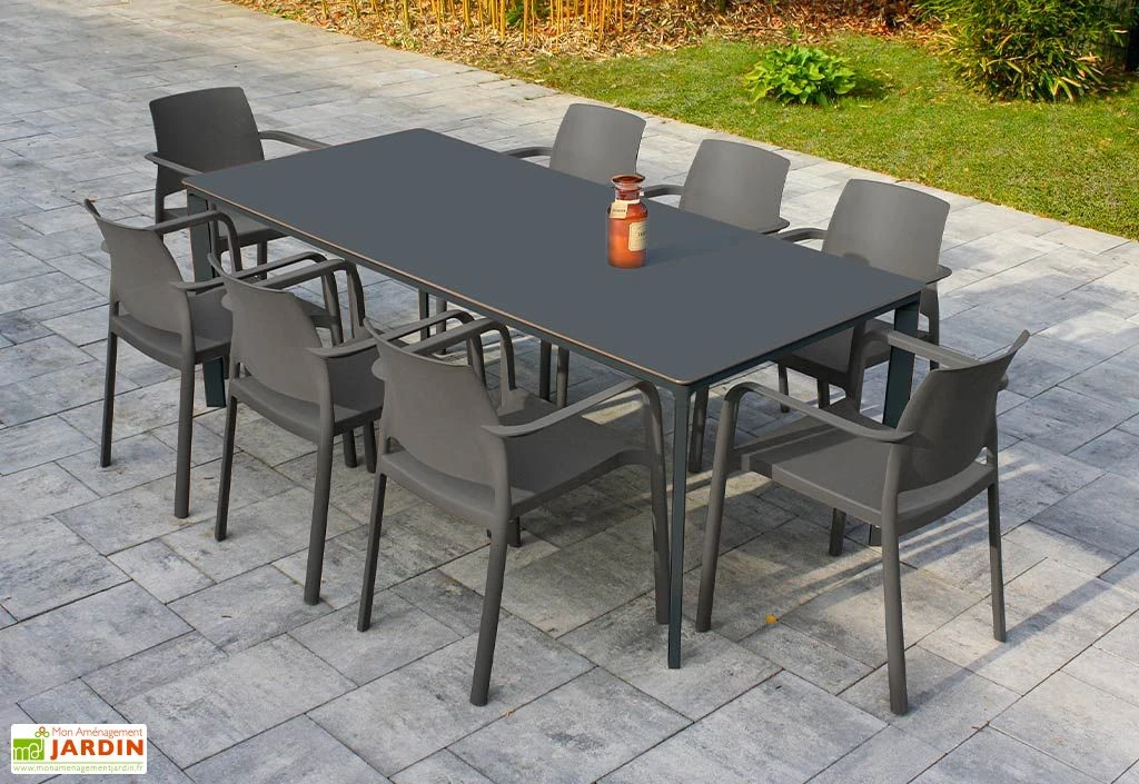 Salon De Jardin : 1 Table Aluminium 200 X 90 Cm + 8 Fauteuils – Dock 4 Salon De Jardin : 1 Table Aluminium 200 X 90 Cm + 8 Fauteuils – Dock – Image 2