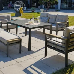 Salon De Jardin Haut 7 Places En Aluminium Cayenne Noir