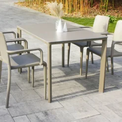 Salon De Jardin : 1 Table Aluminium 120 X 80 Cm + 4 Fauteuils – Hall -Jardelix Soldes Magasin salon jardin meet hall 4 fauteuils table taupe