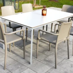 Salon De Jardin : 1 Table Aluminium 160 X 90 Cm + 6 Fauteuils – Hall