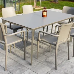 Salon De Jardin : 1 Table Aluminium 160 X 90 Cm + 6 Fauteuils – Hall -Jardelix Soldes Magasin salon jardin meet hall 6 fauteuils table taupe
