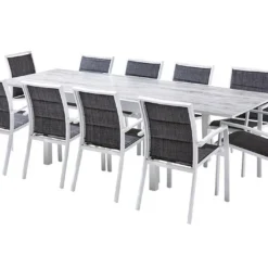 Salon De Jardin Aluminium : Table Extensible 135/270 Cm + Fauteuils -Jardelix Soldes Magasin salon jardin modulo wilsa aluminium verre decors bois 10fauteuils