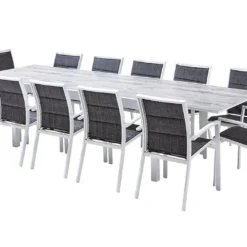 Salon De Jardin Aluminium : Table Extensible 200/320 Cm + Fauteuils -Jardelix Soldes Magasin salon jardin modulo wilsa aluminium verre decors bois 12fauteuils