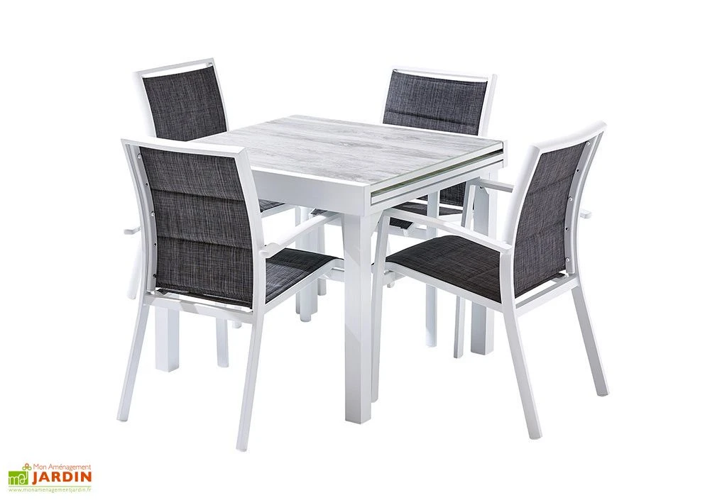 Salon De Jardin Aluminium : Table Extensible 90/180 Cm + 4 Fauteuils 3 Salon De Jardin Aluminium : Table Extensible 90/180 Cm + 4 Fauteuils