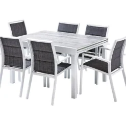 Salon De Jardin Aluminium : Table Extensible 135/270 Cm + Fauteuils