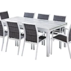 Salon De Jardin Aluminium : Table Extensible 200/320 Cm + Fauteuils -Jardelix Soldes Magasin salon jardin modulo wilsa aluminium verre decors bois 8fauteuils