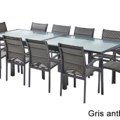 Salon De Jardin Modulo : Table Extensible + 10 Fauteuils -Jardelix Soldes Magasin salon jardin modulo wilsa table extensible 10 fauteuils aluminium verre 4