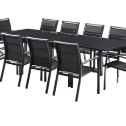 Salon De Jardin Modulo : Table Extensible + 10 Fauteuils -Jardelix Soldes Magasin salon jardin modulo wilsa table extensible 10 fauteuils aluminium verre 5