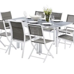 Salon De Jardin Modulo : Table Extensible + 4 Fauteuils + 4 Chaises