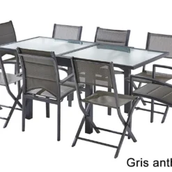 Salon De Jardin Modulo : Table Extensible + 4 Fauteuils + 4 Chaises -Jardelix Soldes Magasin salon jardin modulo wilsa table extensible 4fauteuils 4chaises aluminium verre 3