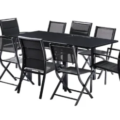 Salon De Jardin Modulo : Table Extensible + 4 Fauteuils + 4 Chaises -Jardelix Soldes Magasin salon jardin modulo wilsa table extensible 4fauteuils 4chaises aluminium verre 4