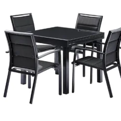 Salon De Jardin Modulo : Table Extensible + 4 Fauteuils -Jardelix Soldes Magasin salon jardin modulo wilsa table extensible 4fauteuils aluminium verre 2