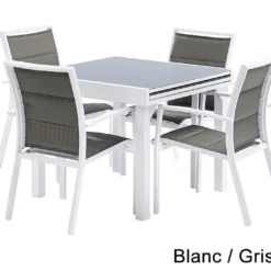Salon De Jardin Modulo : Table Extensible + 4 Fauteuils -Jardelix Soldes Magasin salon jardin modulo wilsa table extensible 4fauteuils aluminium verre