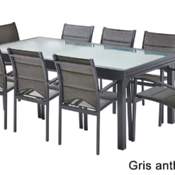 Salon De Jardin Modulo : Table Extensible + 8 Fauteuils -Jardelix Soldes Magasin salon jardin modulo wilsa table extensible 8 fauteuils aluminium verre 1