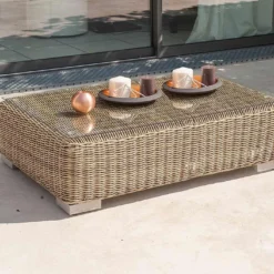 Salon De Jardin Montmartre Miel En Résine Tressée 4 Places -Jardelix Soldes Magasin salon jardin montmartre table canape exterieur 4