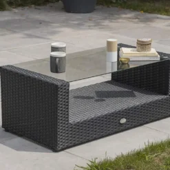 Salon De Jardin En Résine Tressée : 1 Canapé + 2 Fts + 1 Table Basse -Jardelix Soldes Magasin salon jardin resine tressee canape fauteuils table basse 3