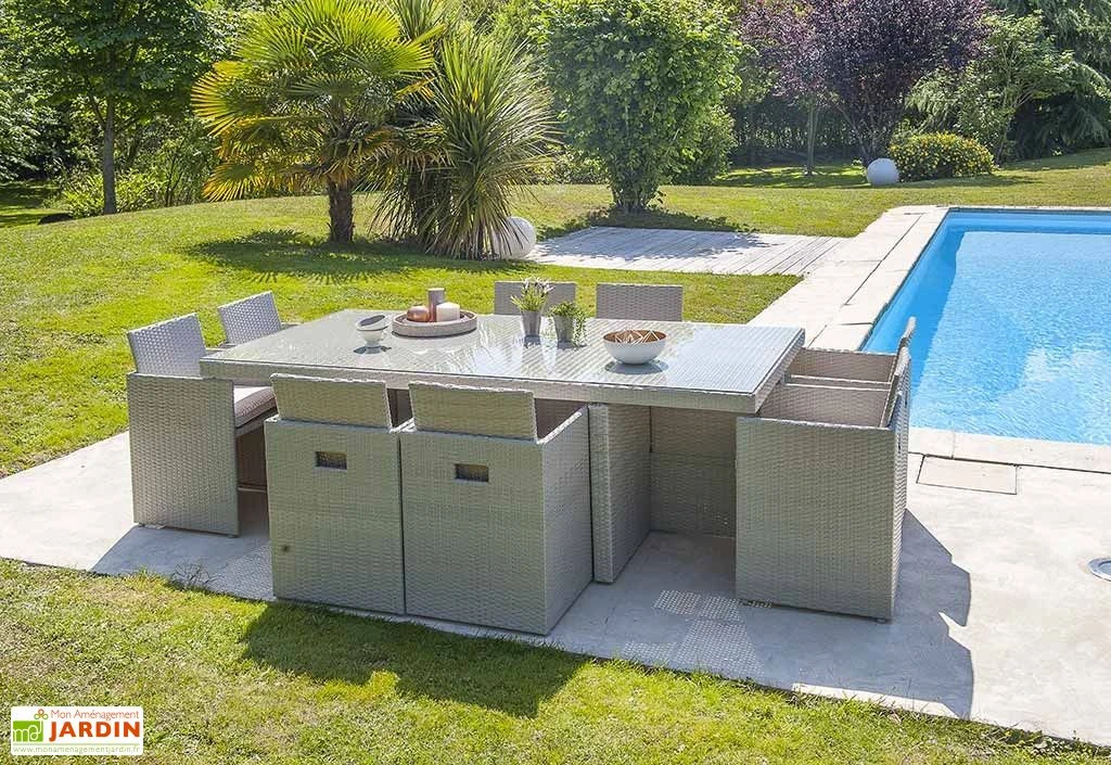 Salon De Jardin En Résine Tressée Encastrable Gris : 1 Table + 8 Fts 3 Salon De Jardin En Résine Tressée Encastrable Gris : 1 Table + 8 Fts
